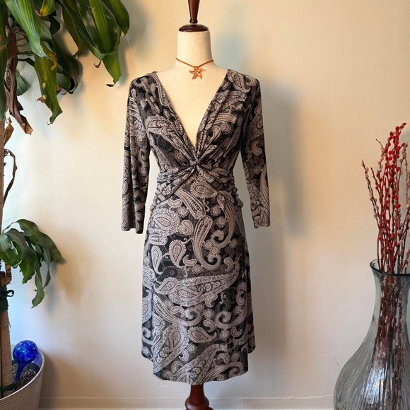 Mlle Gabrielle Dresses & Skirts - Mlle Gabrielle Paisley Whimsygoth Wrap Babydoll Dress Black Grey Medium